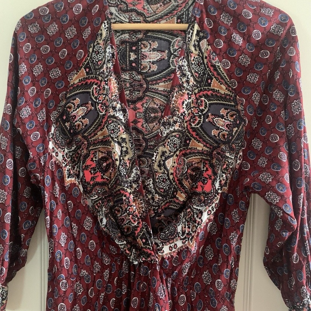 Umgee Bohemian Floral  Ruffle 3/4 Sleeve Dress Women's Large Cottage Core Hippie